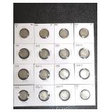16 Vintage US Buffalo Nickel coins in holders