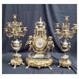 Imperial 3 piece mantel clock set brass and marble