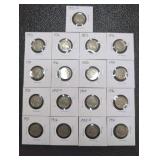 17 Vintage US Buffalo Nickel coins in holders