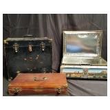 Group of metal and wood box