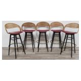5 Mid century modern rattan & faux leather bar