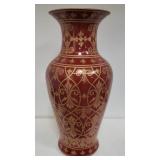 Decorative porcelain red urn w/gilt accents