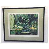Large vintage Jon Carsman silkscreen "Garden Pond
