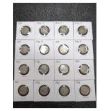 16 vintage US Buffalo Nickel coins in holders. In
