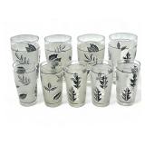 9pc Mid-century Libbey silver leaf glass set 4-