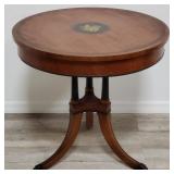 Round drum table w/hand painted cherub