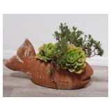 Live plant & succulant in pottery fish planter