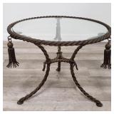 Vintage glass top on brass base side table