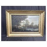 Gilt-framed oil on canvas landscape