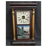 Wood shelf clock with reverse painting