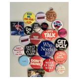 Box of 21 pin-back buttons and one