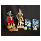 Box of composite figurines and toy planes