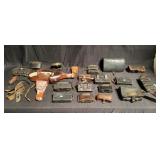 Group of leather bags, pouches, cases, etc.