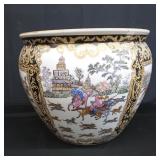Chinese hand-painted, signed porcelain fishbowl