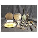 Box of miscellaneous - tools, folding shovel,