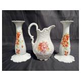 Carl Tielsch & co. Pitcher w/two candle holders