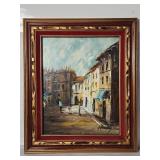 Vintage hand signed oil on canvas street scene