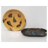 Ceramic bowl & wood tray, box lot
