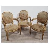 3 Antique French gilt wood tapestry arm