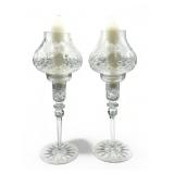 Pair of crystal hurricane candlesticks with