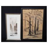 Pair of ink painting on paper