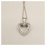 14k white gold diamond heart necklace 15" total