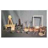 Box of wood, metal, and plastic easels