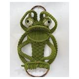 Mid century macrame & bamboo frog wall art with