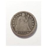 1853 seated liberty dime coin with arrows