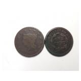 1842 & 1844 US large cent coins