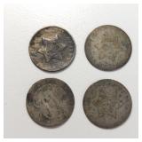 4 silver 3 cent US qpeace coins