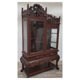 Antique figural carved wood Asian curio cabinet