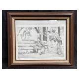 Vintage pencil signed & number print under glass