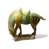 Large vintage glazed Asian pottery horse statue