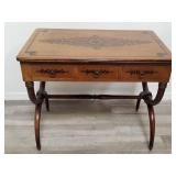 Vintage French wood writing table with curule legs