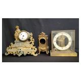 Box of brass mantel clocks and cases