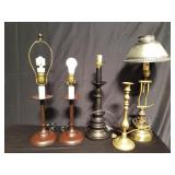 Box of table lamps and candle holder