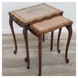 Antique glass insert inlaid nesting tables