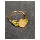 14k gold peridot and peach stone