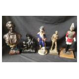 Group of vintage military style statues etc
