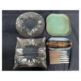 Group of glass, terracotta, Bakelite stainless