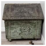 Antique brass on wood firewood chest