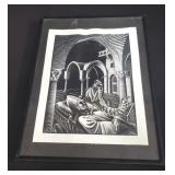Framed M. C. Escher surreal lithograph