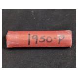 Roll of 1950 Lincoln Wheat Cent coins. In case
