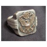 Sterling silver military ring w/ 10k gold eagle &