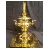 Vintage brass Russian samovar with tray and