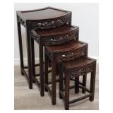 4 Asian carved wood mahogany nesting tables