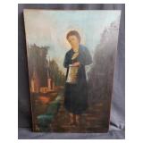 Vintage religious oil on wood
