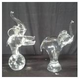 Pair of glass elephant sculptures