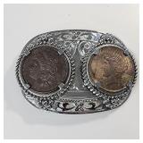 2 Silver dollar coin belt buckle including 1890